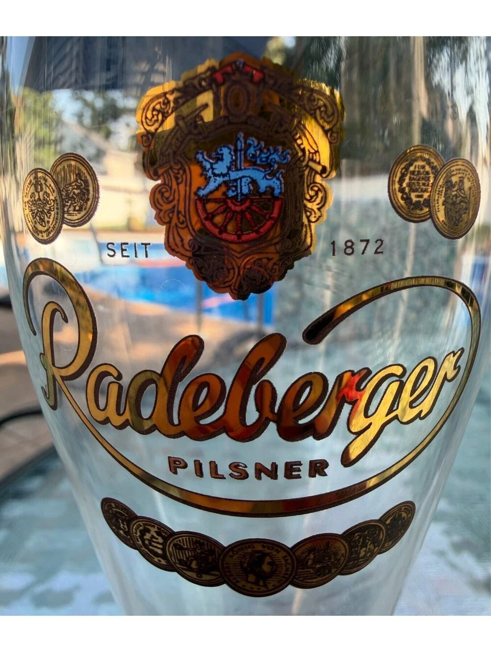 Vintage Radeberger Pilsner Stemmed Beer Glasses Set of 2 Gold Rim & Crest Logo